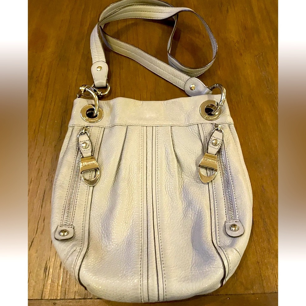 b.markowski shoulder hobo heavy grey leather , stunning medium bag.